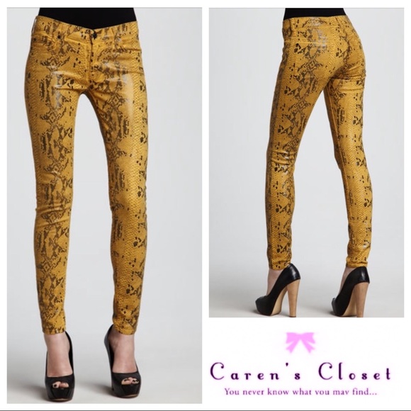 7 For All Mankind Pants - 7 fFor All Mankind Yellow Snakeskin Stretch Jean